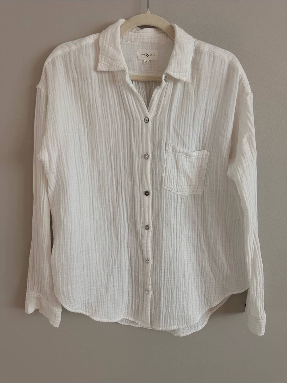 Lou & Grey 100% Cotton Gauze Button Up Shirt White Relaxed Fit Size Small